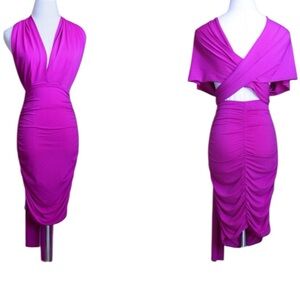 Convertible Halter Dress, Fuchsia Moda International Size M